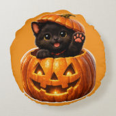 Cute black kitten and jack-o'-lantern spooky sweet ラウンドクッション (裏面)