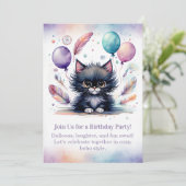 Cute Black Kitten Birthday Invitation Boho 招待状 (スタンド正面)