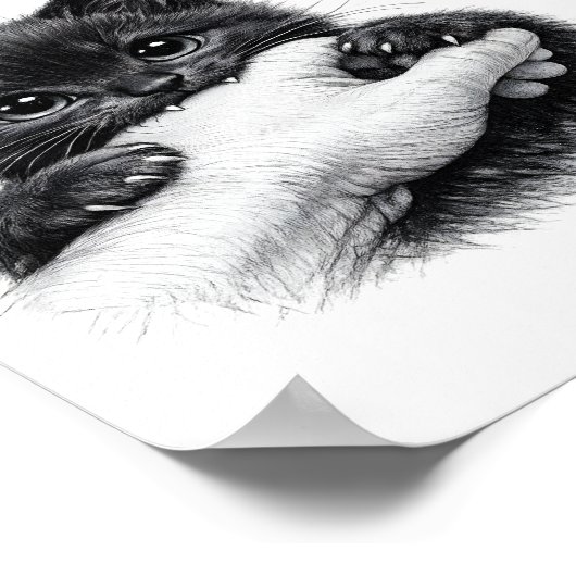 Cute Black Kitten Biting Hand with Love Hear ポスター (角)