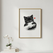 Cute Black Kitten Biting Hand with Love Hear ポスター