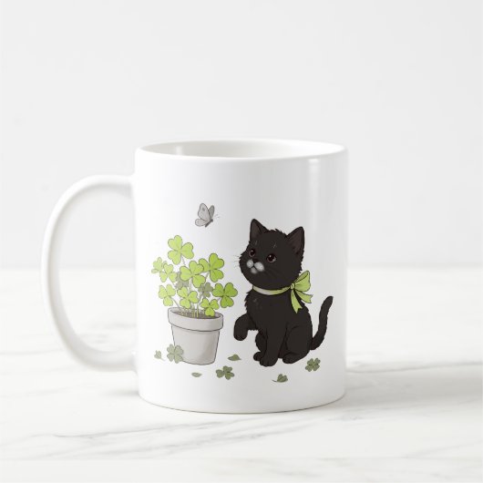 Cute Black Kitten Cozy Nature Cat Illustration Mug コーヒーマグカップ (左)