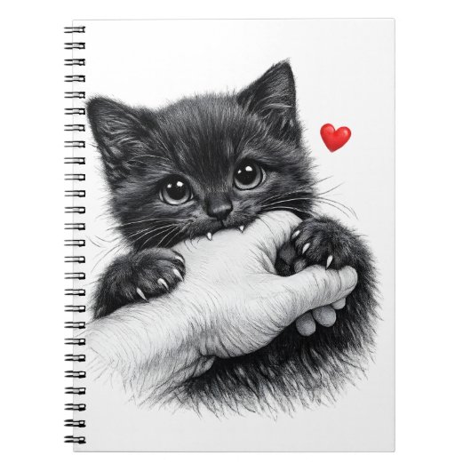 Cute Black Kitten Love Bite Notebook ノートブック (正面)
