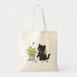 Cute Black Kitten & Lucky Clover Tote Bag トートバッグ
