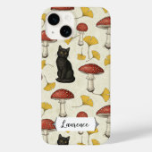 Cute Black Kitten with Mushrooms Personalized name Case-Mate iPhoneケース (裏面)