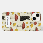 Cute Black Kitten with Mushrooms Personalized name Case-Mate iPhoneケース (裏面 (横))