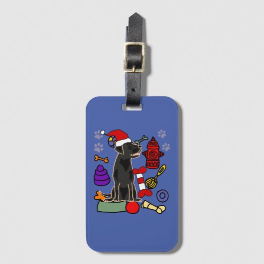 Cute Black Lab Dog and Toys Christmas ラゲッジタグ (正面縦)