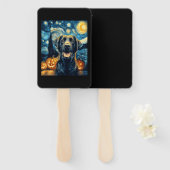 Cute Black Labrador Dog Halloween Jack O Lantern P ハンドファン (正面&裏面)