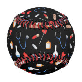 Cute Black Medicine Pattern Nurse 野球ボール (正面)