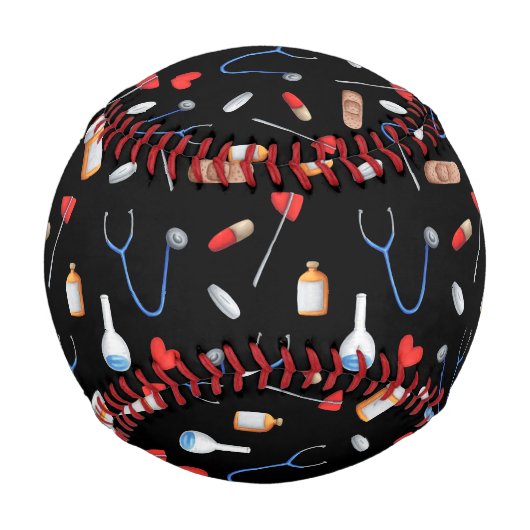 Cute Black Medicine Pattern Nurse 野球ボール (正面)