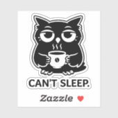 Cute Black Owl Can't Sleep Coffee Cup Illustration シール (シート)