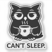 Cute Black Owl Can't Sleep Coffee Cup Illustration シール (正面)