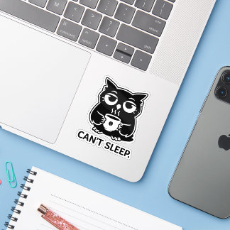 Cute Black Owl Can't Sleep Coffee Cup Illustration シール