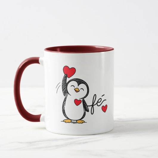  Cute Black Penguin with Red Hearts Love Mug マグカップ (左)