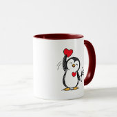  Cute Black Penguin with Red Hearts Love Mug マグカップ (正面右)