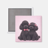 Cute Black Poodle Couple Valentine Illustration  マグネット (正面/裏面)