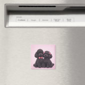 Cute Black Poodle Couple Valentine Illustration  マグネット (インサイチュ (食洗機))