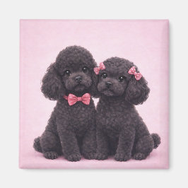 Cute Black Poodle Couple Valentine Illustration マグネット