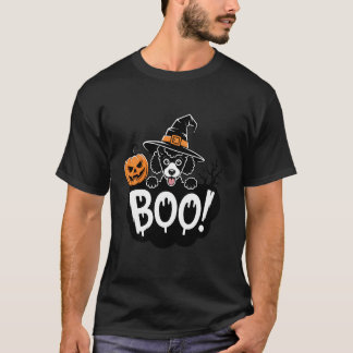 Cute Black Poodle Witch Hat Spooky Pumpkin Hallowe Tシャツ