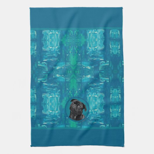 Cute Black Pug Face Charm | Unique Custom Dog Love キッチンタオル (縦)