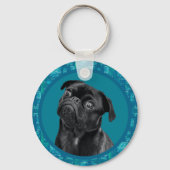 Cute Black Pug Face Charm | Unique Custom Dog Love キーホルダー (裏面)