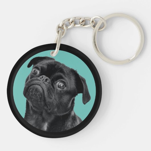 Cute Black Pug Face Charm | Unique Custom Dog Love キーホルダー (裏面)