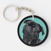 Cute Black Pug Face Charm | Unique Custom Dog Love キーホルダー (正面)