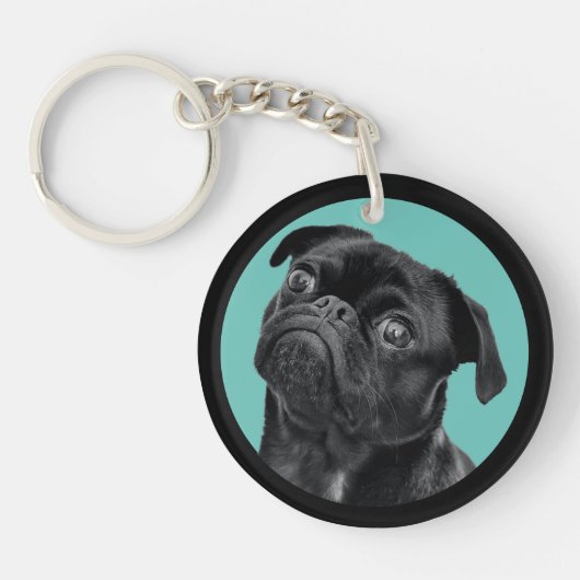 Cute Black Pug Face Charm | Unique Custom Dog Love キーホルダー (正面)