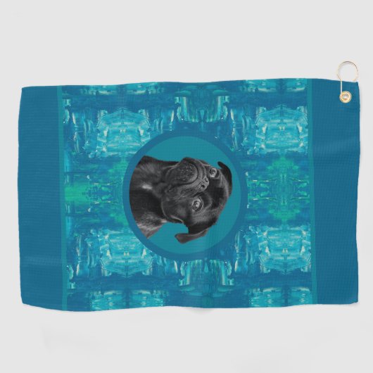 Cute Black Pug Face Charm | Unique Custom Dog Love ゴルフタオル (横)