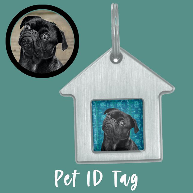 Cute Black Pug Face Charm | Unique Custom Dog Love ペットネームタグ (クリエイターアップロード済み)