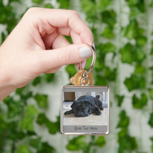 Cute Black Pug Puppy Keychain キーホルダー (手)