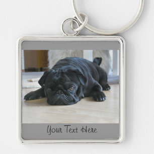 Cute Black Pug Puppy Keychain キーホルダー