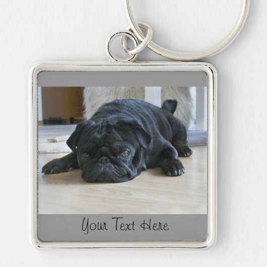 Cute Black Pug Puppy Keychain キーホルダー (正面)