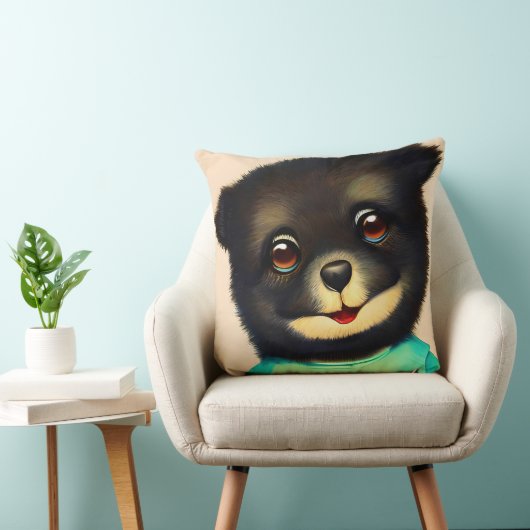 Cute black puppy illustration クッション (椅子)