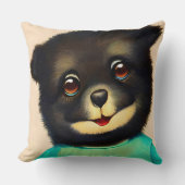 Cute black puppy illustration クッション (正面)