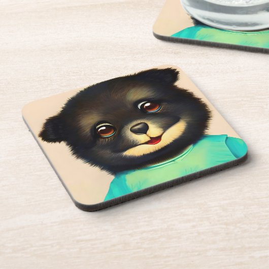 Cute black puppy illustration コースター (左側)
