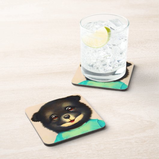 Cute black puppy illustration コースター (右側)
