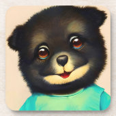 Cute black puppy illustration コースター (正面)