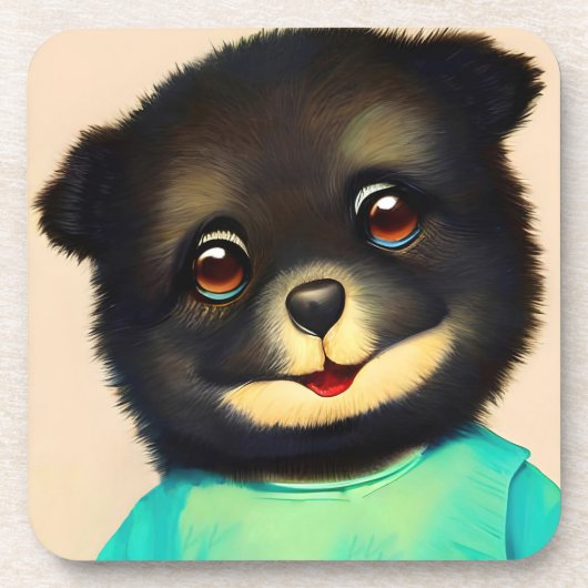 Cute black puppy illustration コースター (正面)
