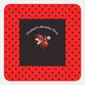 Cute Black & Red Ladybug Fairy Birthday Party  スクエアシール (正面)