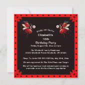 Cute Black/Red Ladybug Fairy Birthday Party 招待状 (正面)