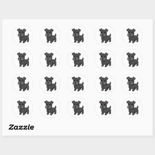 Cute Black Scottish Terrier Dog ラウンドシール (シート)