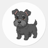 Cute Black Scottish Terrier Dog ラウンドシール (正面)