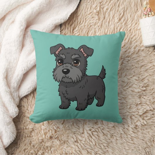 Cute Black Scottish Terrier Dog Green クッション (ブランケット)