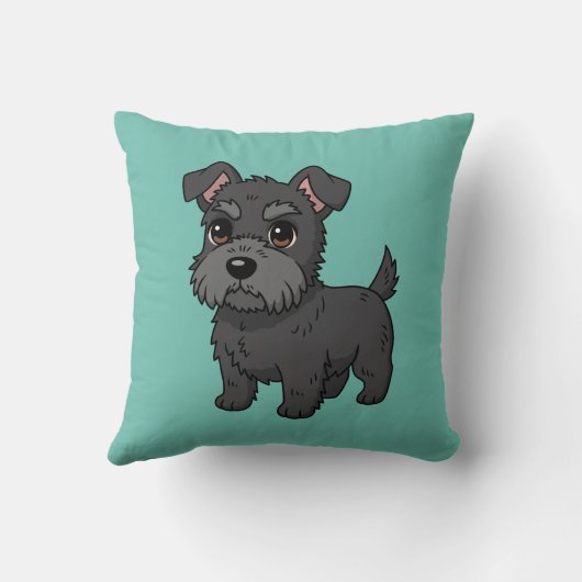 Cute Black Scottish Terrier Dog Green クッション (裏面)