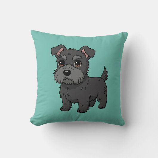 Cute Black Scottish Terrier Dog Green クッション (正面)