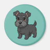 Cute Black Scottish Terrier Dog Green マグネット (正面)