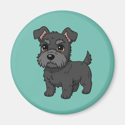 Cute Black Scottish Terrier Dog Green マグネット (正面)