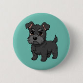 Cute Black Scottish Terrier Dog Green 缶バッジ (正面)