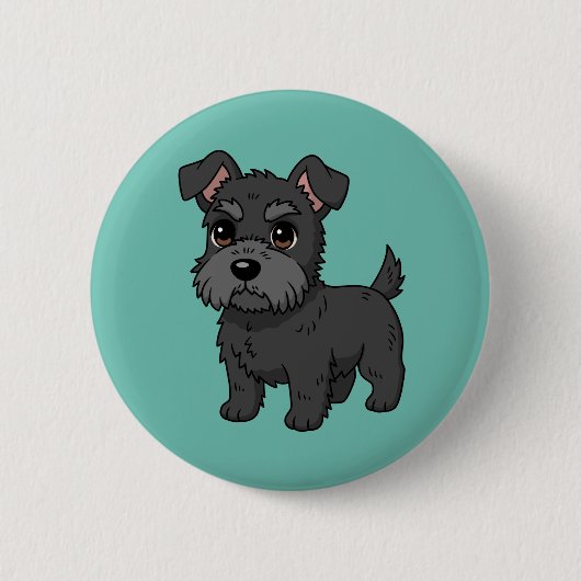 Cute Black Scottish Terrier Dog Green 缶バッジ (正面)