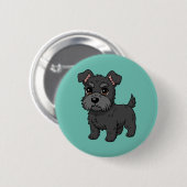 Cute Black Scottish Terrier Dog Green 缶バッジ (正面&裏面)